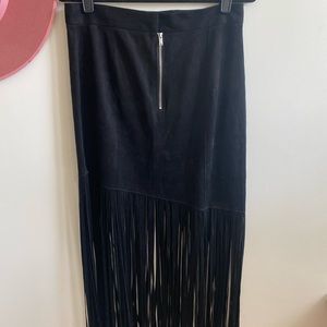 Suede Fringe Mini Skirt